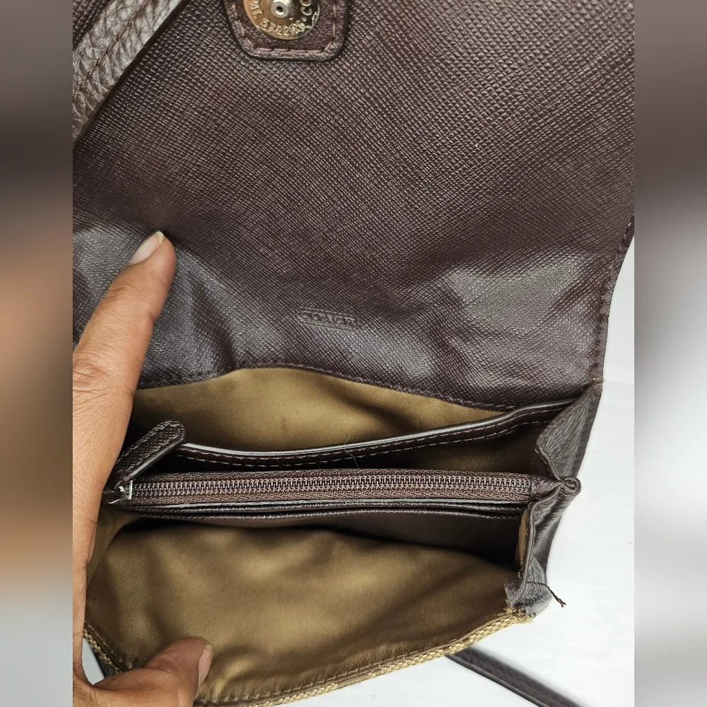 Coach Avery Signature Brown & Cream Wallet Crossbody Bag with Flap Closure